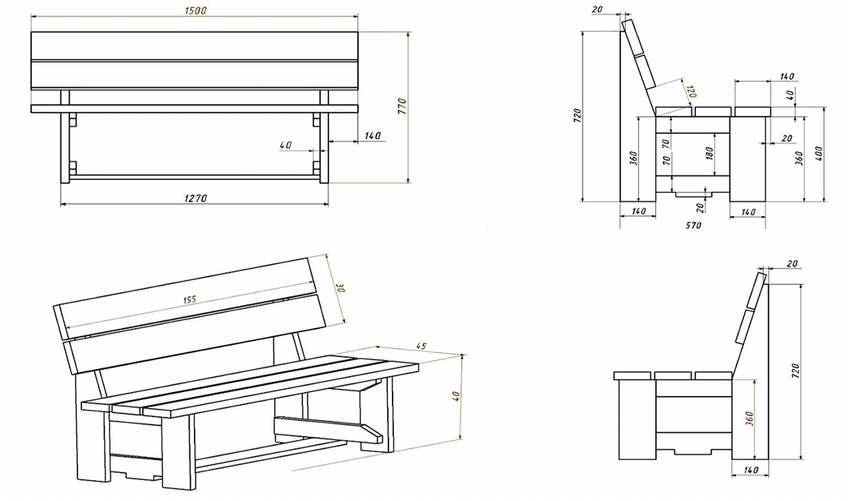 Скамейки из досок: 10 чертежей