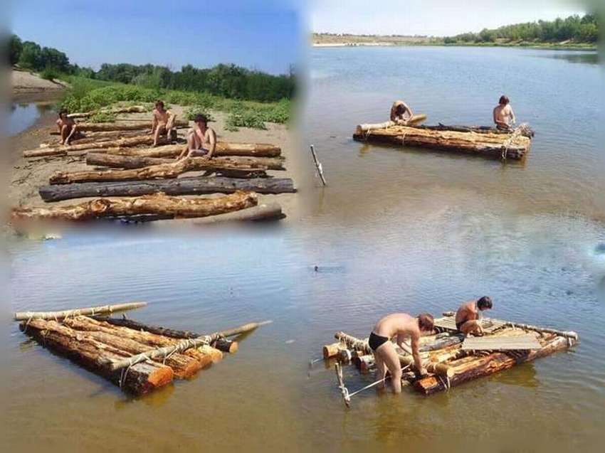 Плот из бревен, сделанный своими