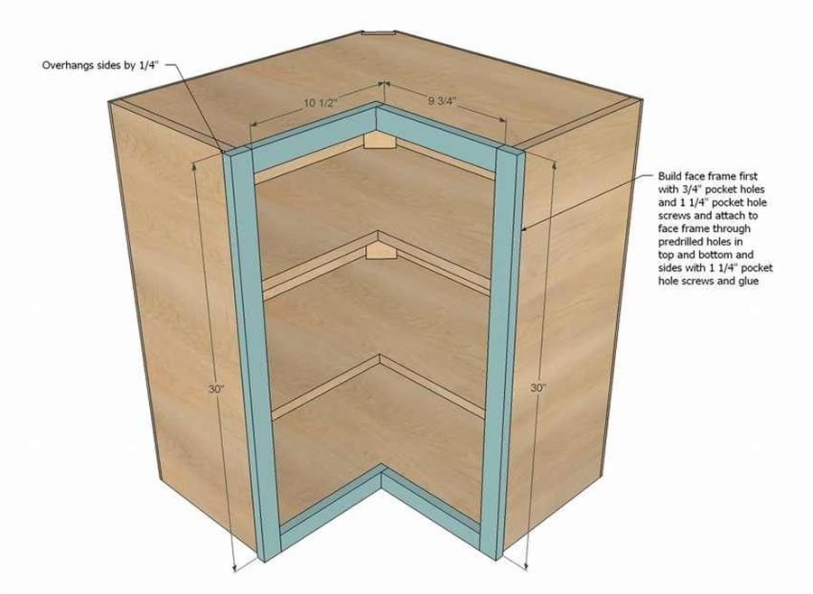 Угловой кухонный настенный шкаф (Чертежи