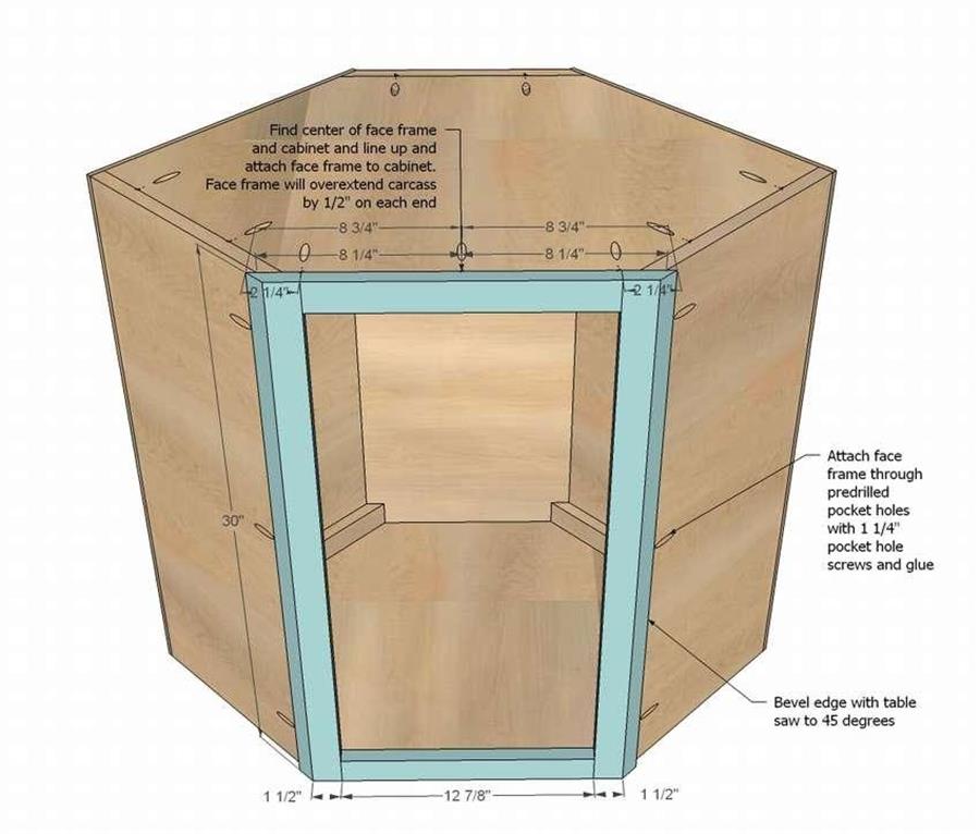 Угловой кухонный шкаф - чертеж