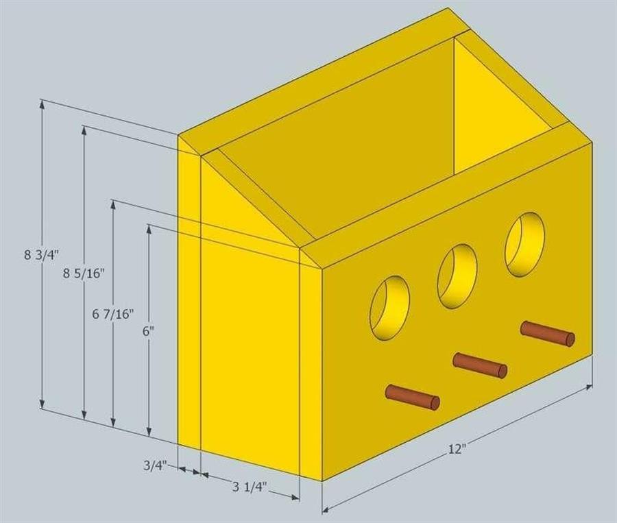 Скворечник из дерева с тремя