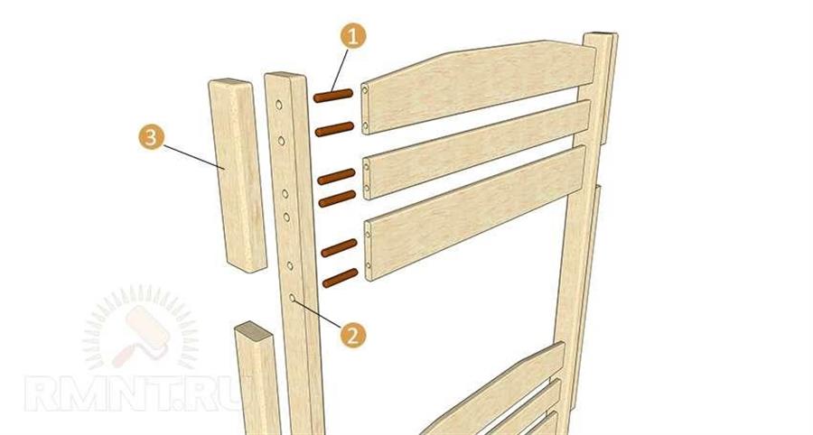 Простая двухъярусная кровать из дерева