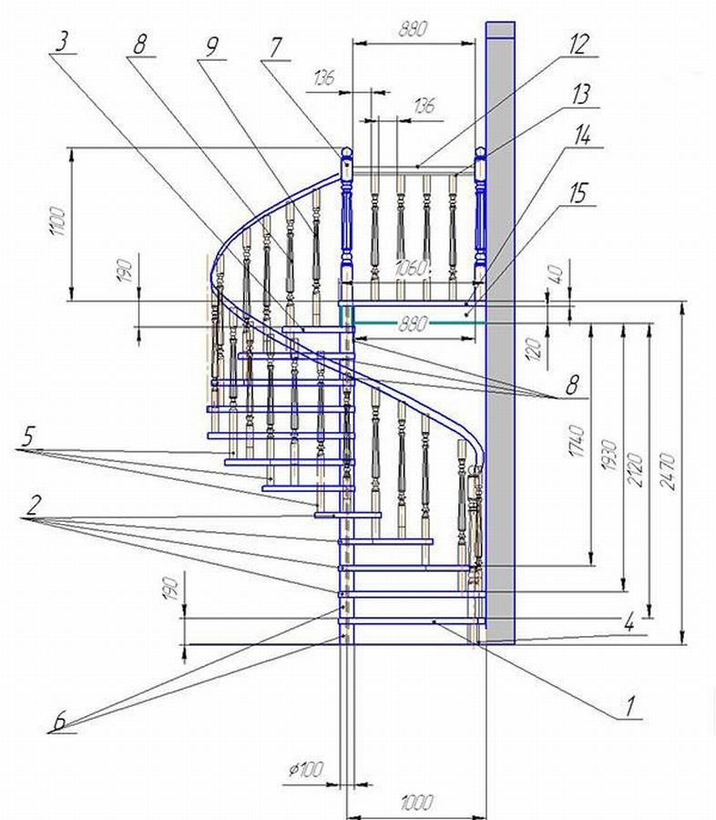 Винтовая лестница: 10 чертежей и