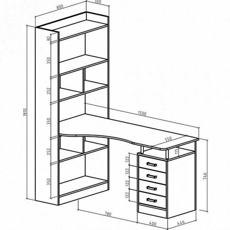 12 чертежей с размерами: стол-стеллаж
