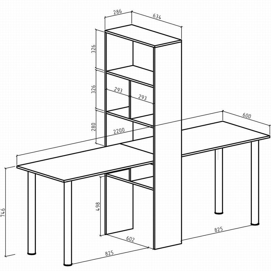 12 чертежей с размерами: стол-стеллаж