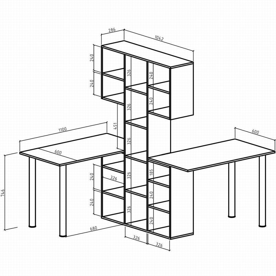 12 чертежей с размерами: стол-стеллаж