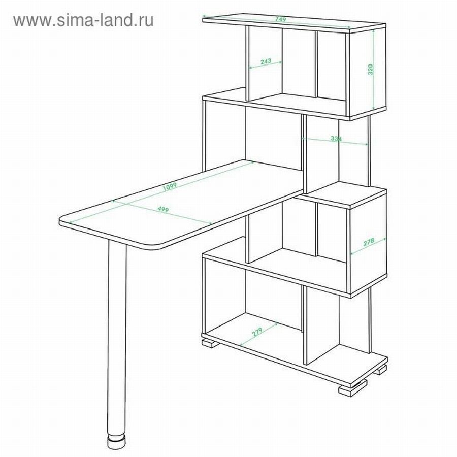 12 чертежей с размерами: стол-стеллаж