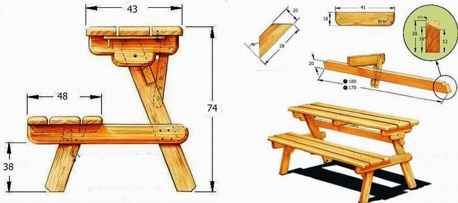 Скамейка стол-трансформер для дачи 