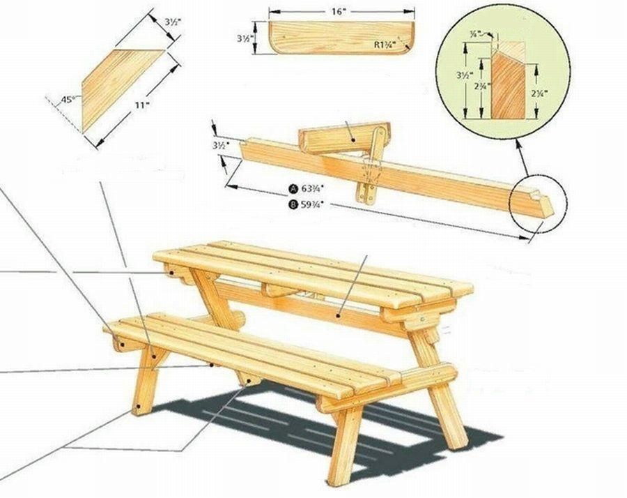 Стол-скамейка раздвижной - 12 чертежей