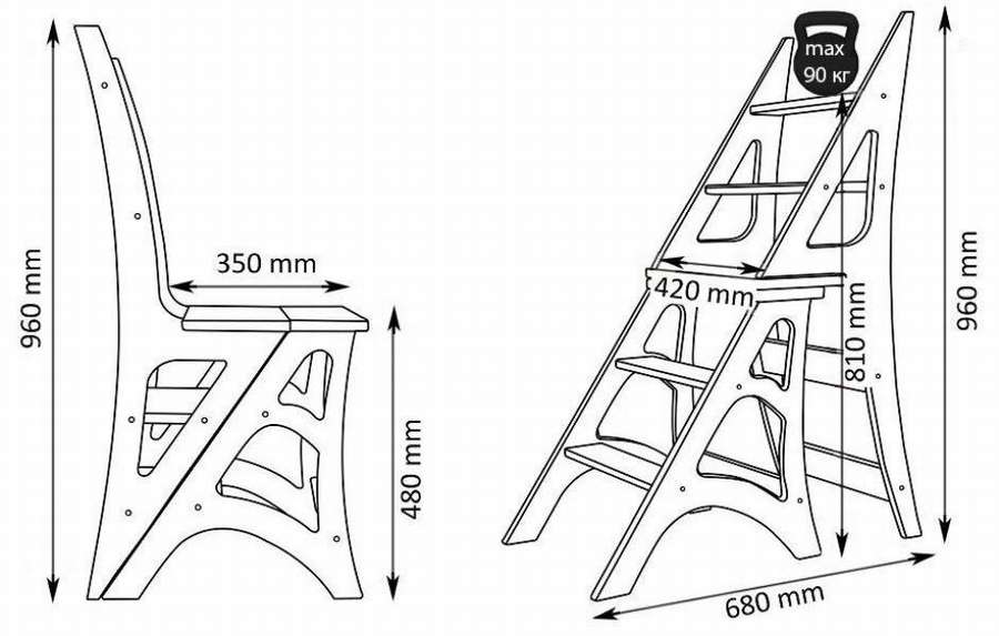 12 чертежей: стремянка (стул) трансформер