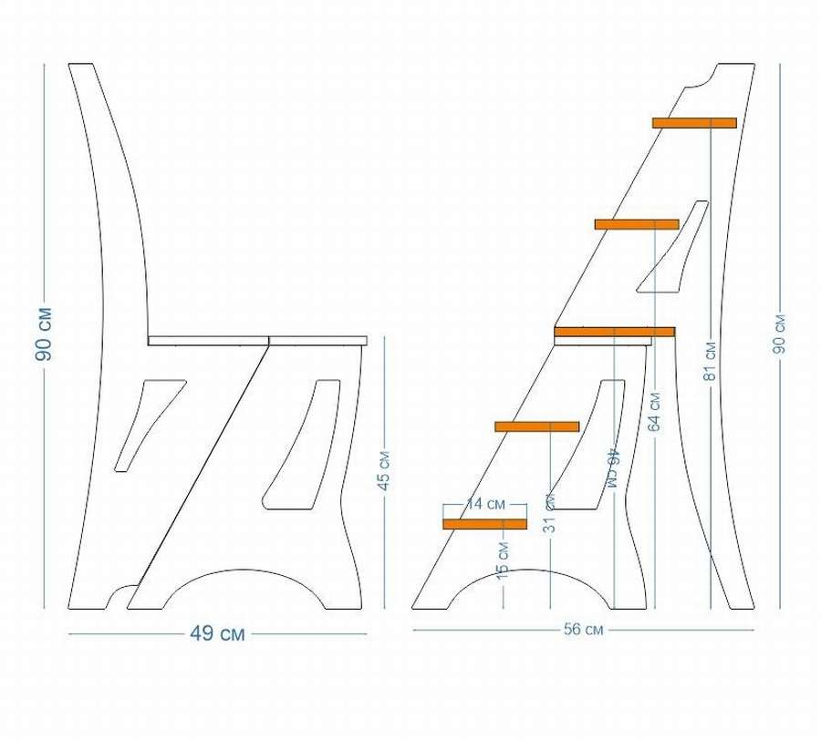 12 чертежей: стремянка (стул) трансформер