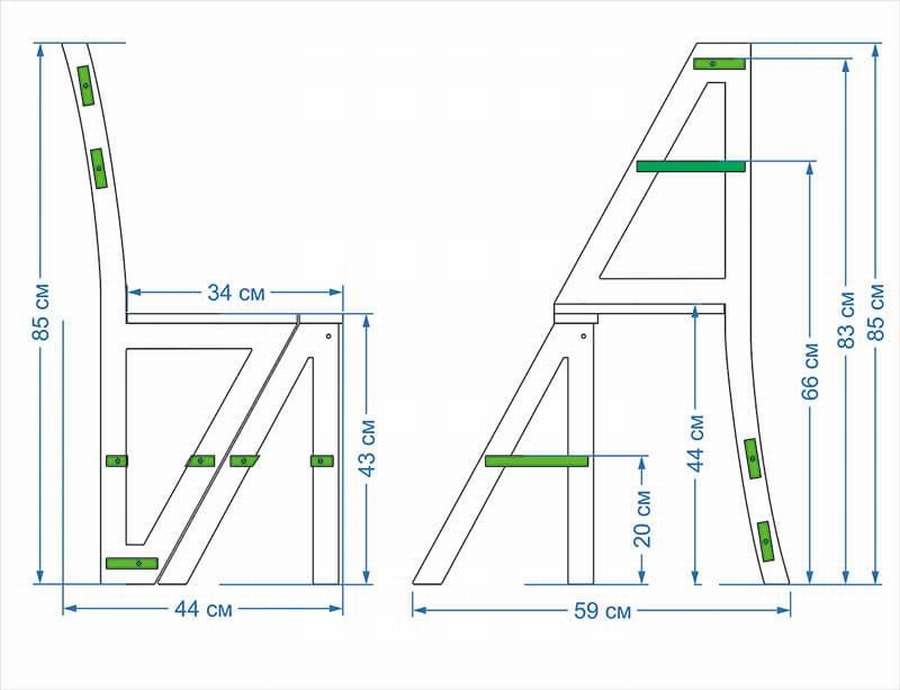 12 чертежей: стремянка (стул) трансформер