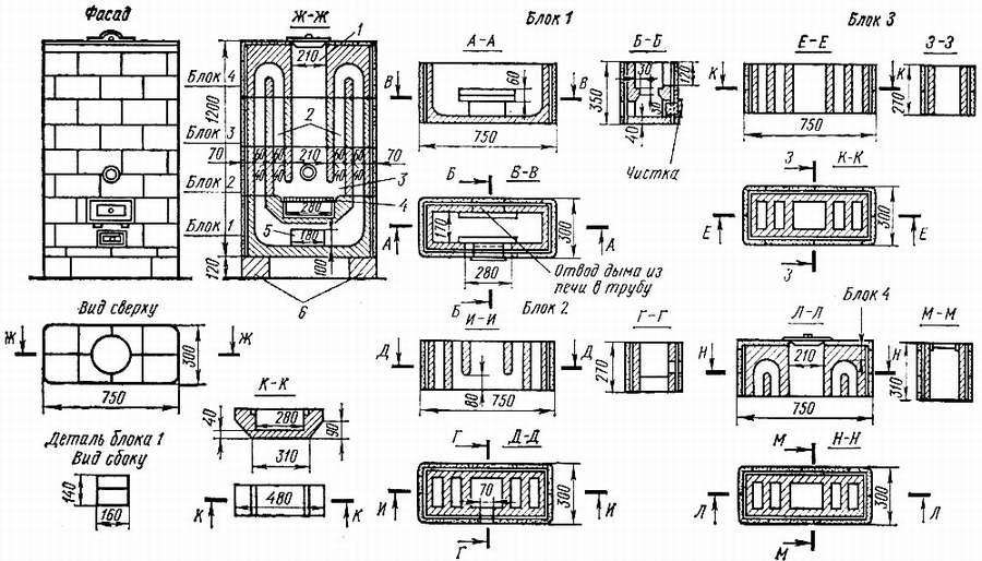 Печь длительного горения из кирпича