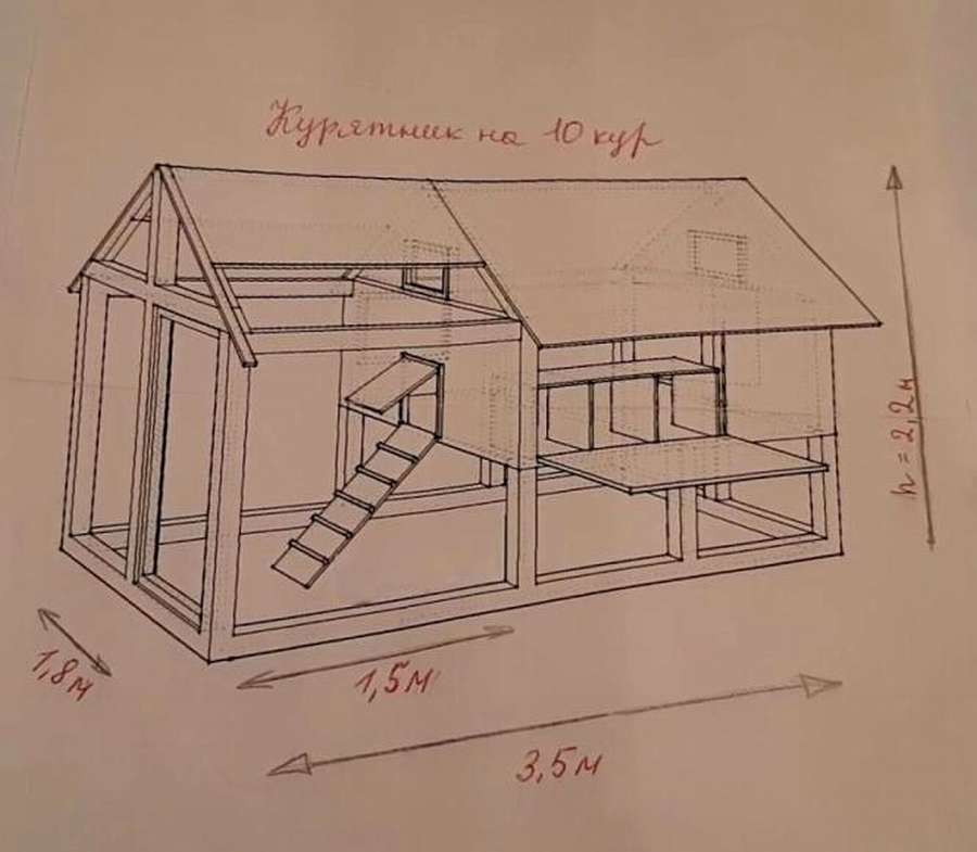 Курятник с выгулом: 12 чертежей