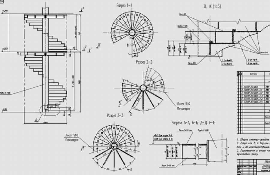 Винтовая лестница: чертежи, схемы, размеры