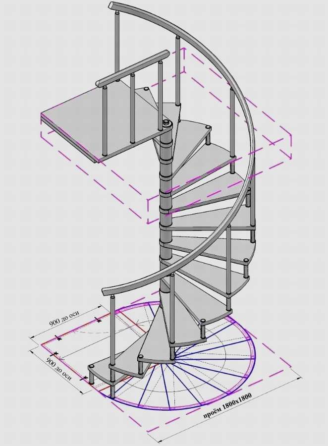 Винтовая лестница: чертежи, схемы, размеры