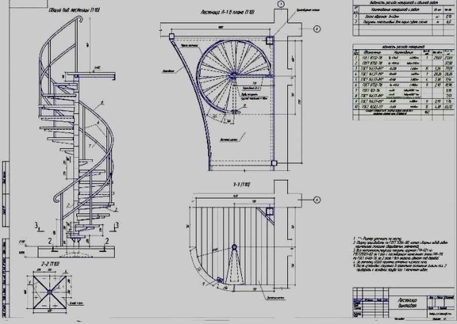 Винтовая лестница: чертежи, схемы, размеры