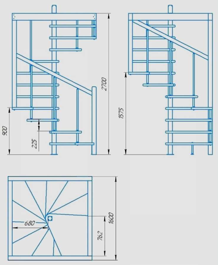 Винтовая лестница: чертежи, схемы, размеры