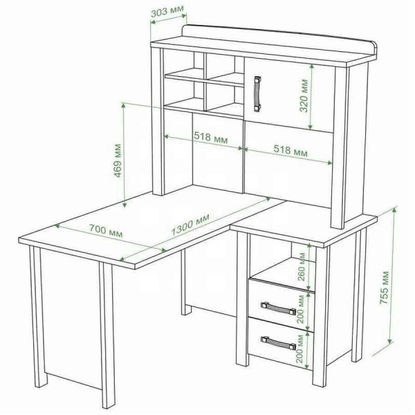 Компьютерный стол с надстройкой - 11 чертежей и схем