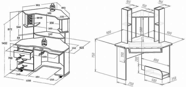 8 чертежей, схем и размеров компьютерного стола