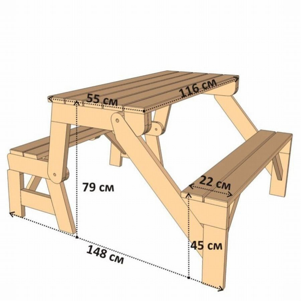 Стол-скамейка раздвижной - 12 чертежей