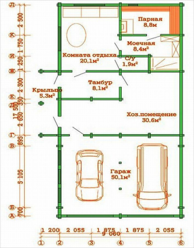 5 проектов планировки: гараж на 2 машины с сауной (план)